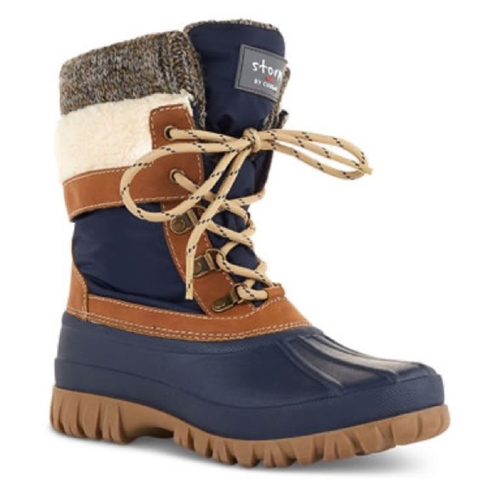 Cougar Navy Blue and Brown Women's Winter Rain Boots